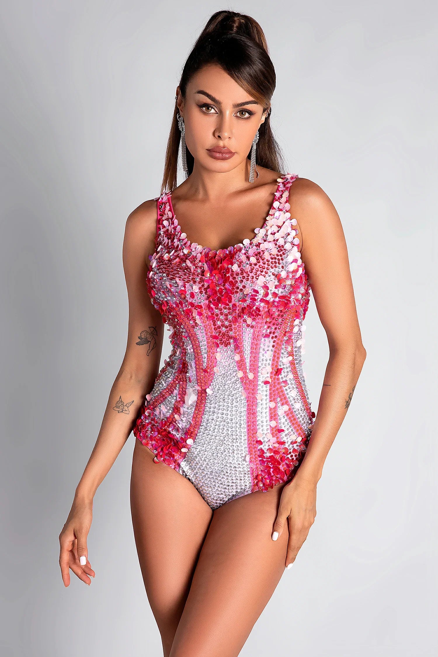 Calakos Seashell and Rhinestone Concert Bodysuit