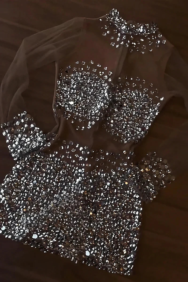 Blima Bodycon Crystal See Through Mesh Dress