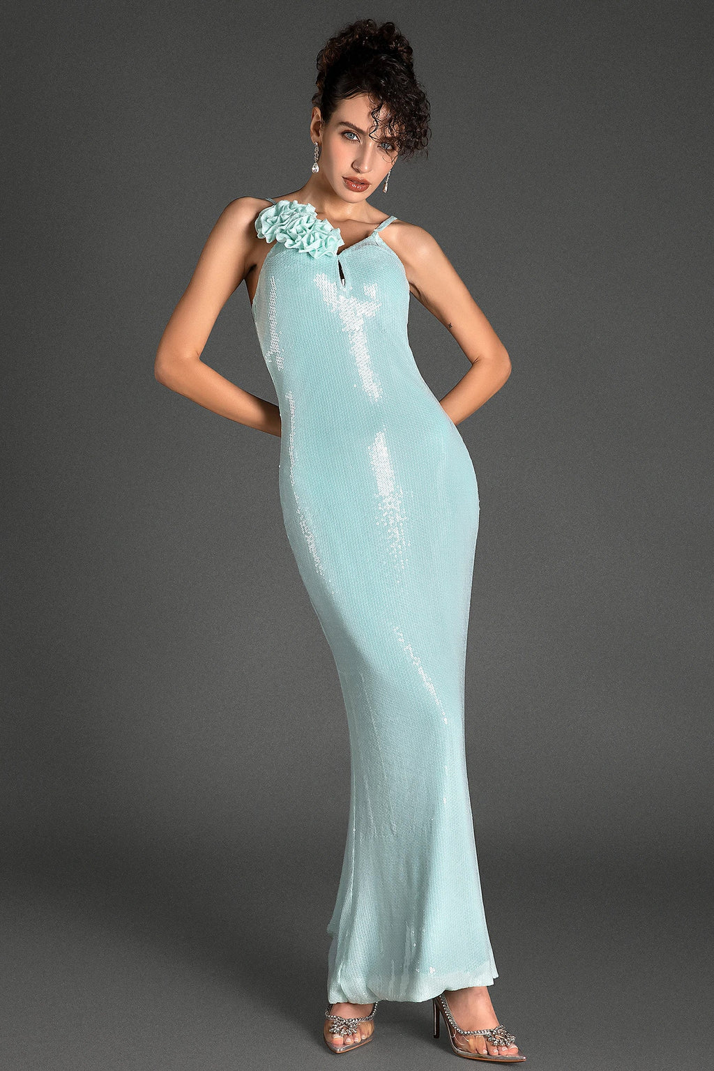 Sophocles Strap Flower Sequin Maxi Dress