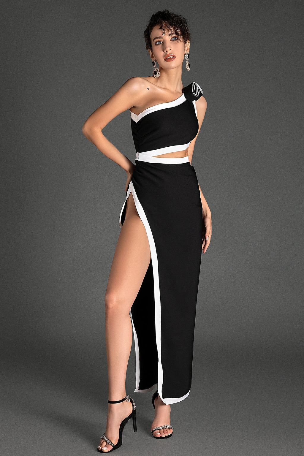 Mikakos One Shoulder Cutout High Slit Dress