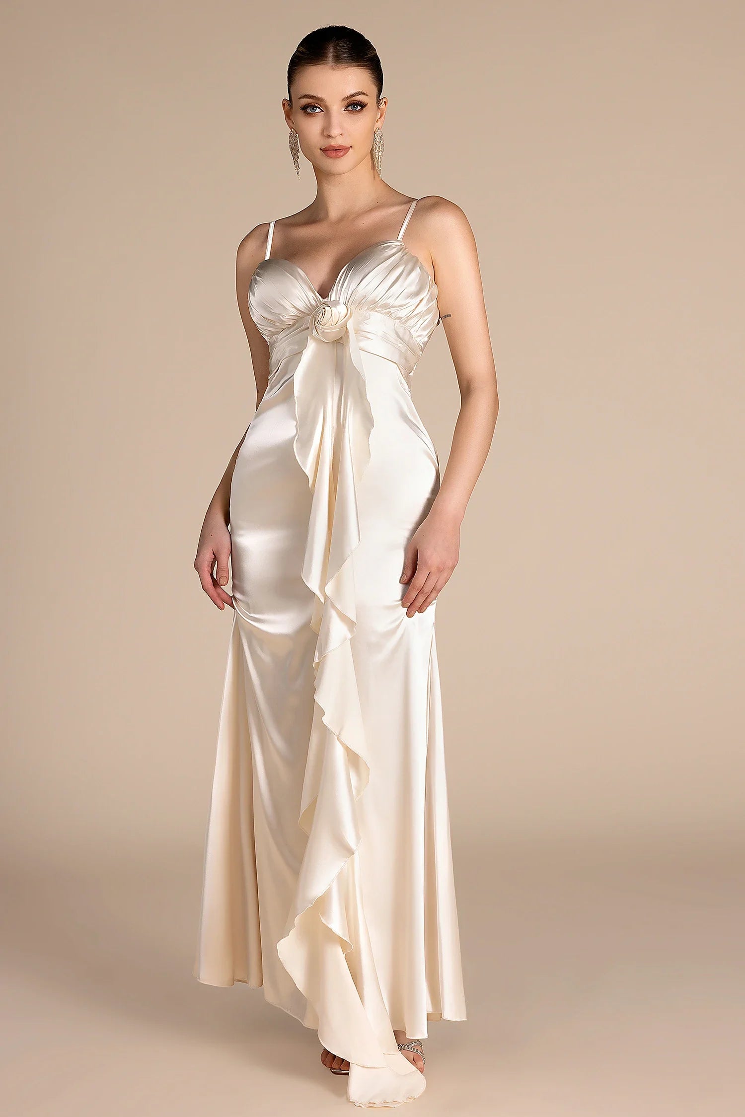 Sarenen Rose Ruffle Maxi Dress