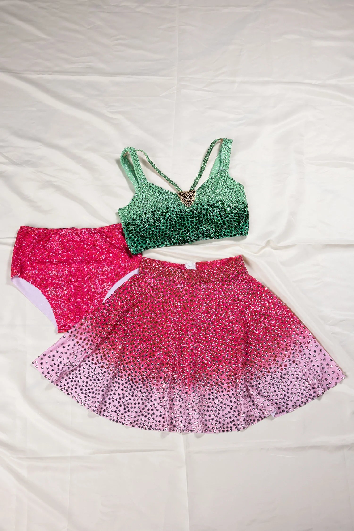 Margeta Rhinestone Ombre Glitter 3 Piece Skirt Set