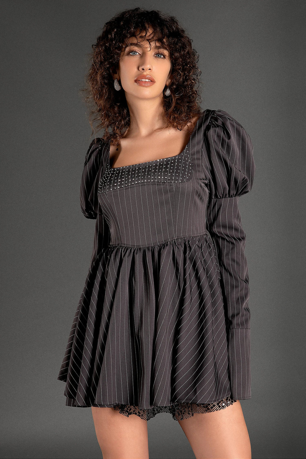 Mideia Puff Sleeve Square Neck Mini Dress