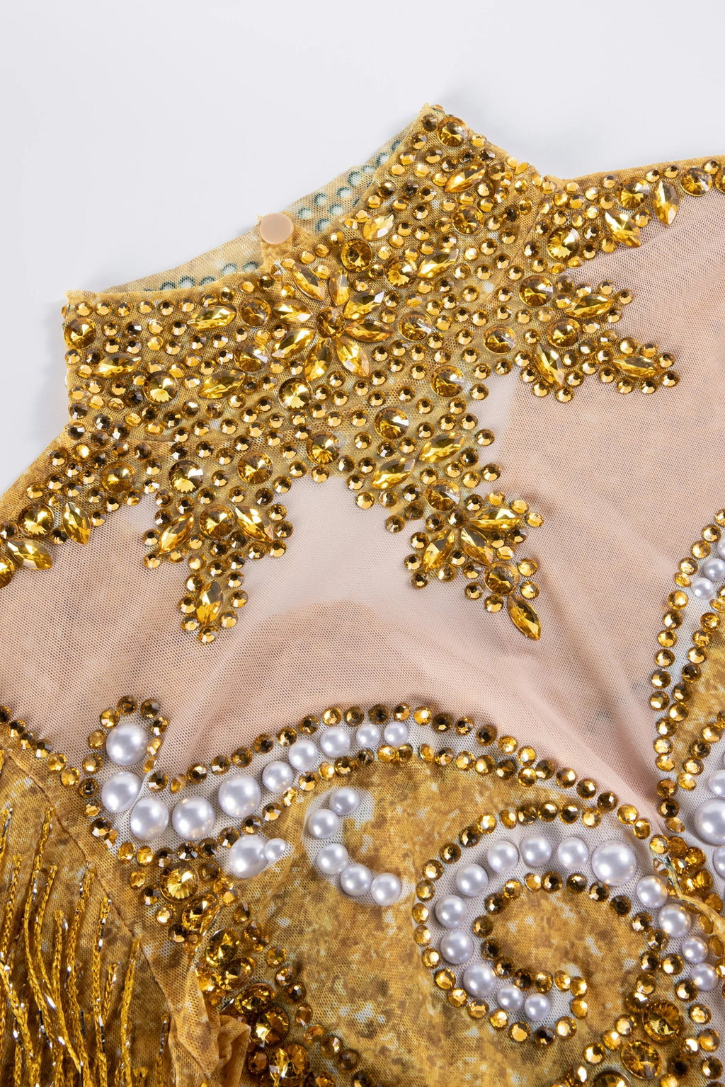 Platon Mesh Rhinestone Fringe Bodysuit