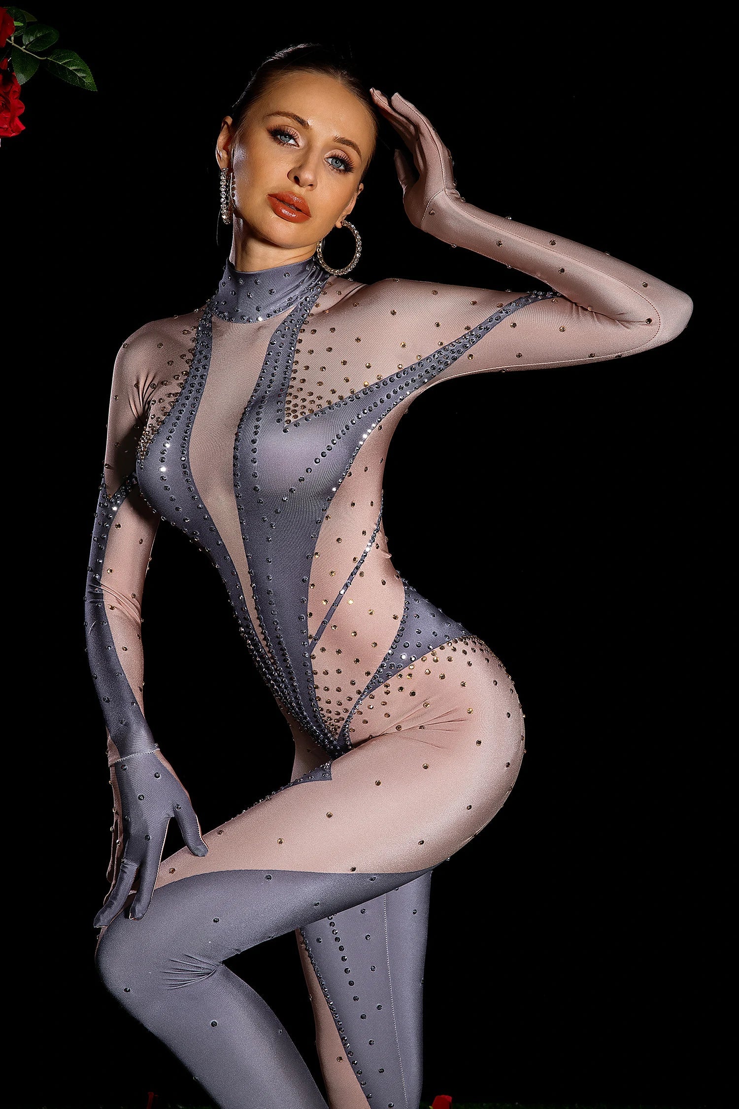 Hattie Diamond Mesh Highneck Jumpsuit