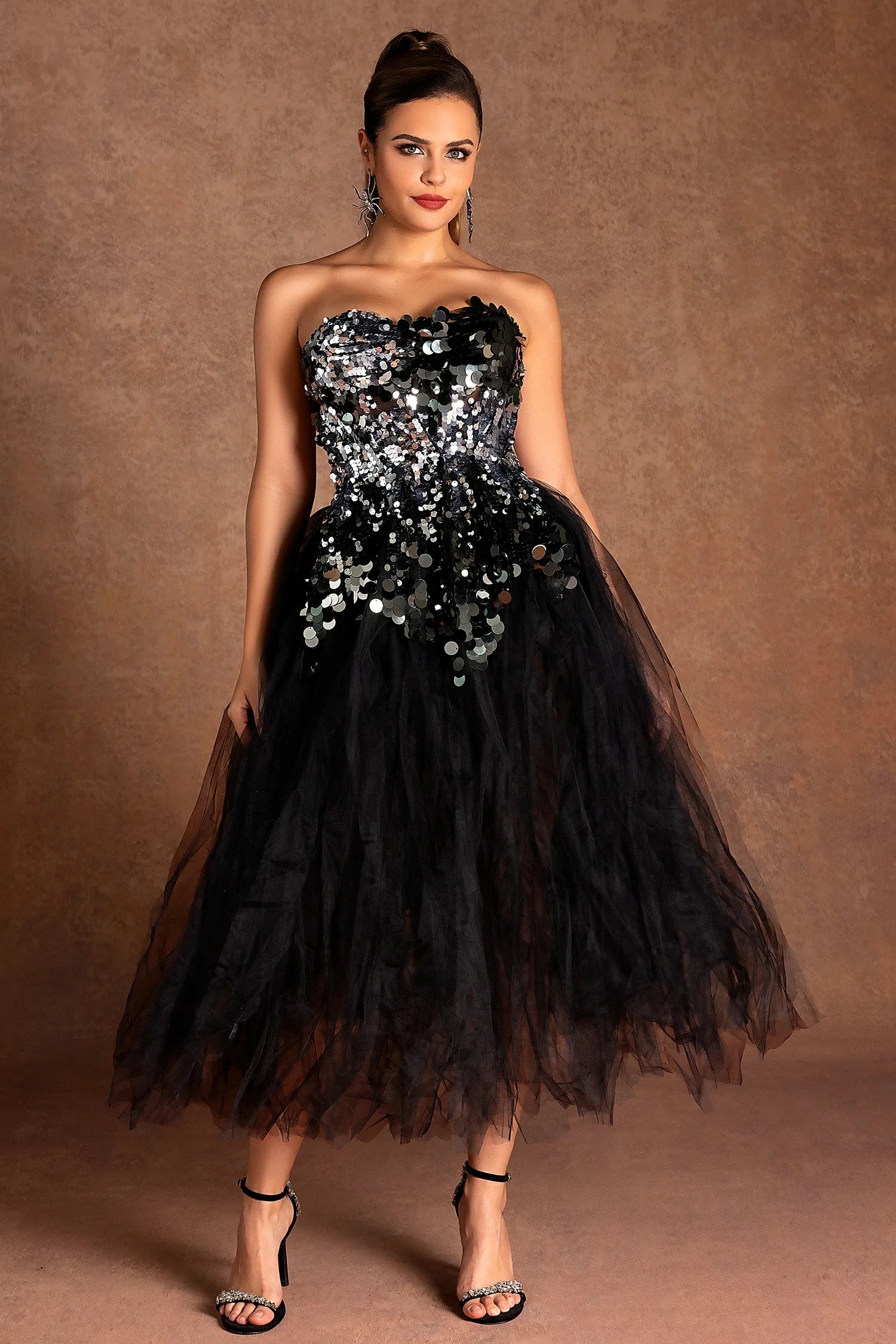 Nechtu Strapless Sequin Puff Dress