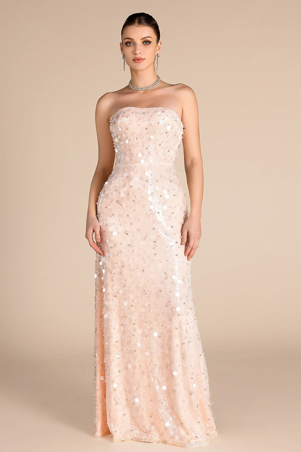 Nishem Off Shoulder Sequin Beaded Dress