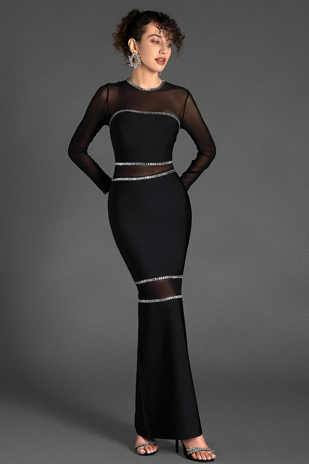 Theano Long Sleeve Mesh Bandage Dress