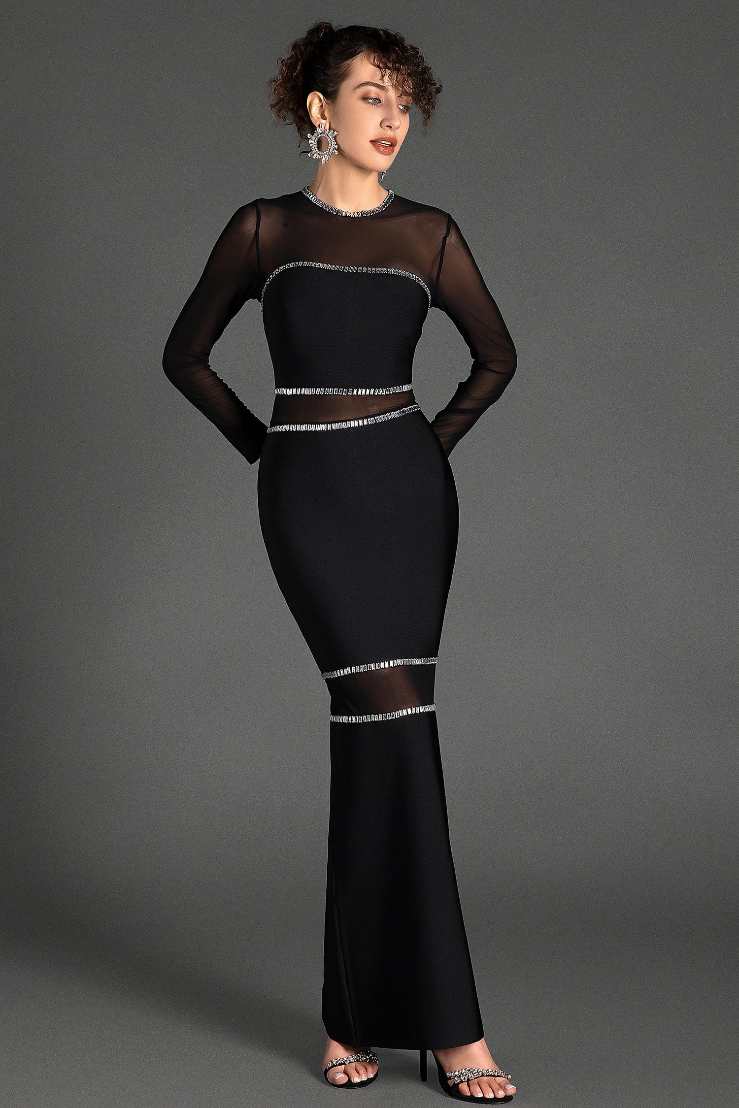 Theano Long Sleeve Mesh Bandage Dress