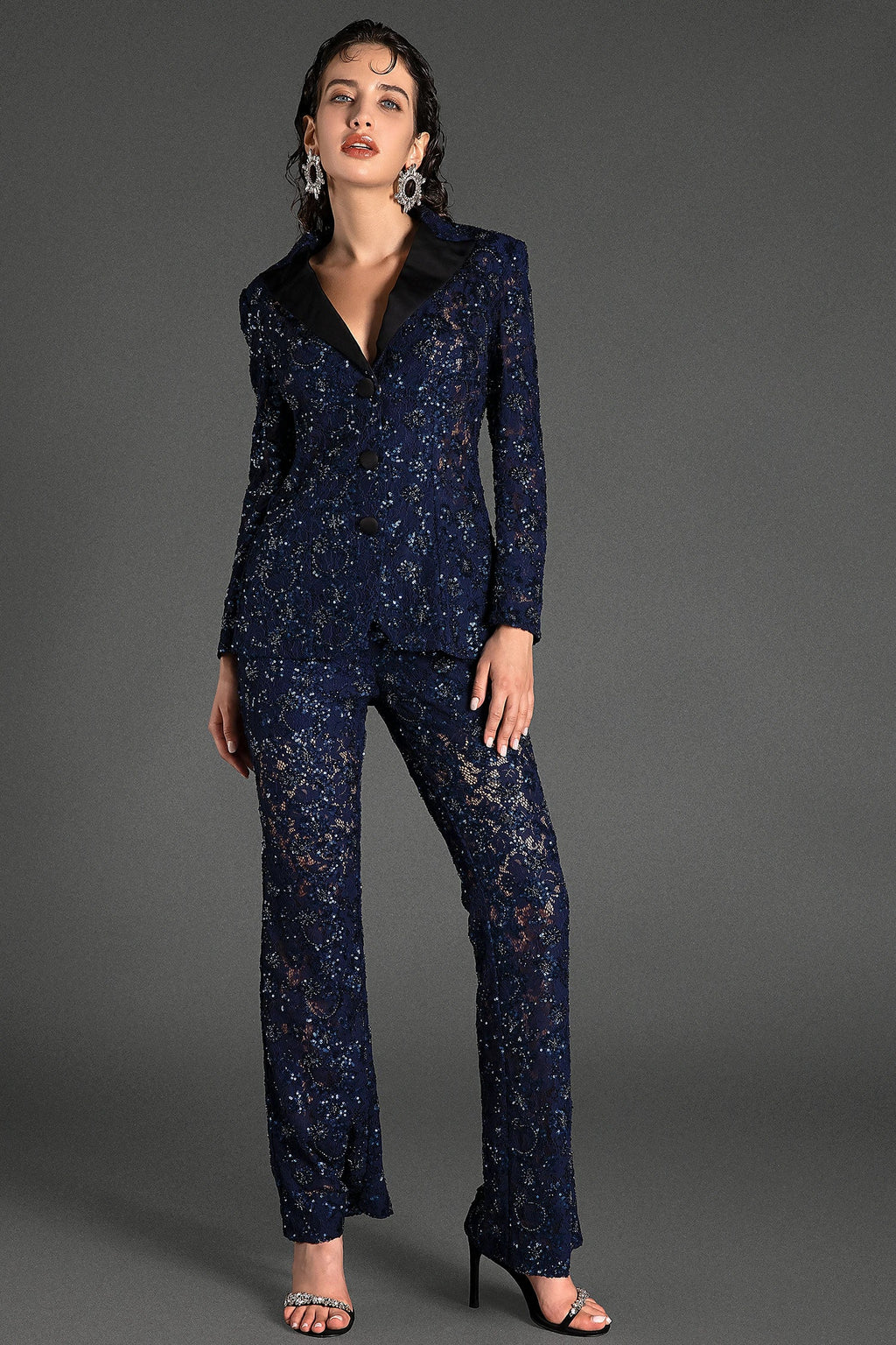 Condeas Beaded Sequin Lace Blazer Set