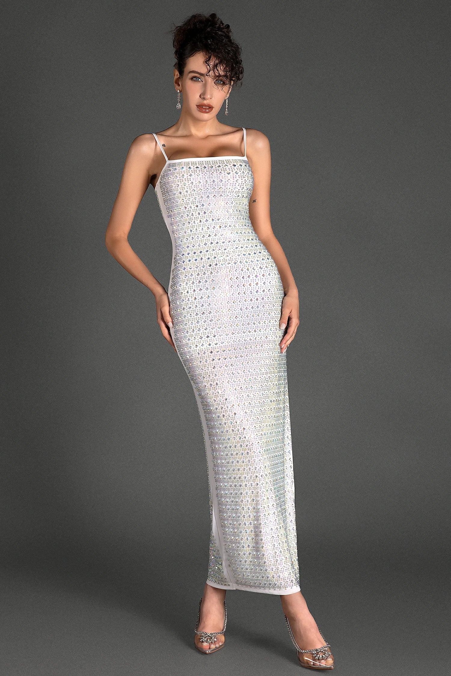 Pulakos Spaghetti Crystal Slit Dress