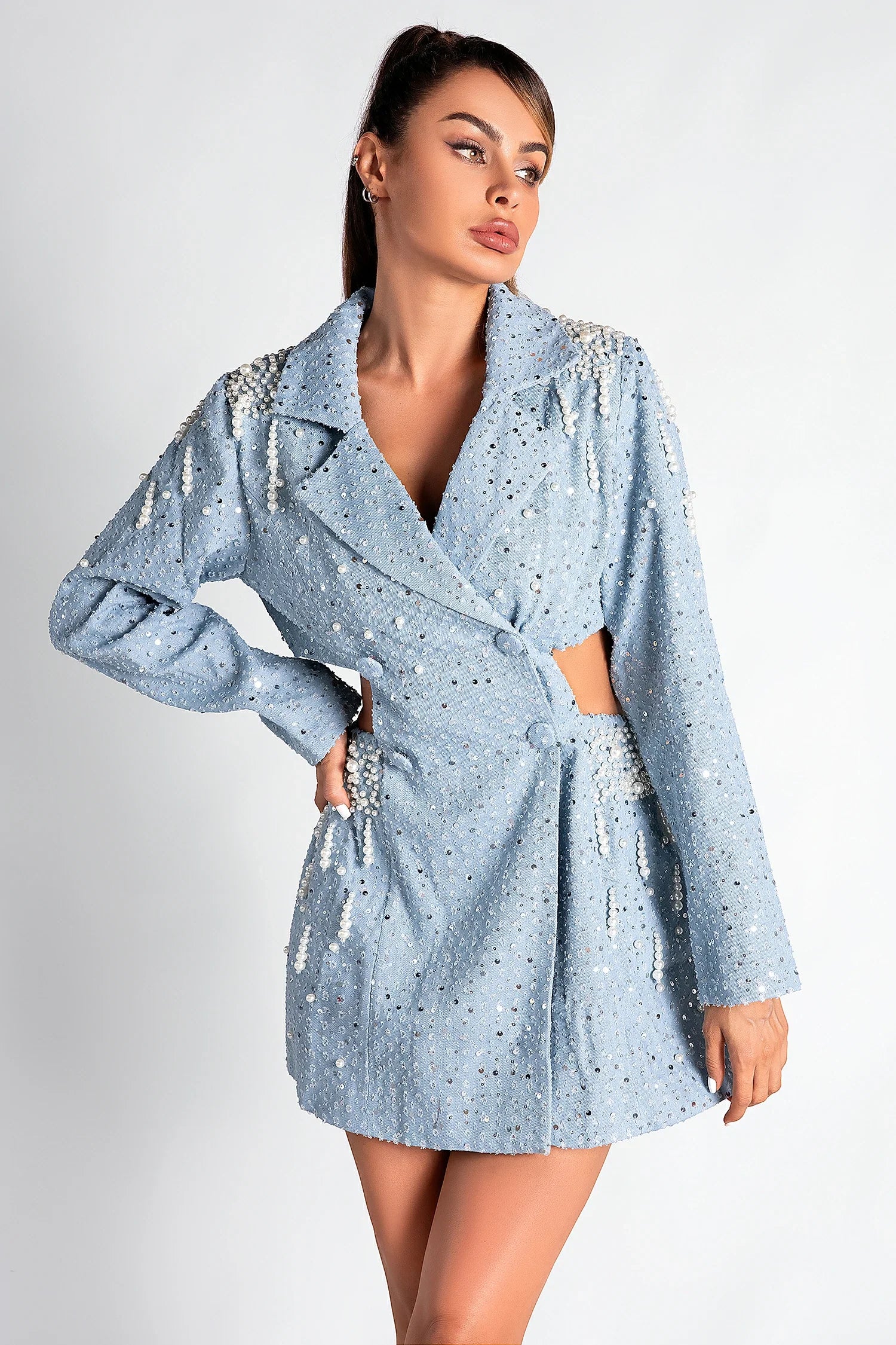 Piptisa Pearl Cutout Tuxedo Dress