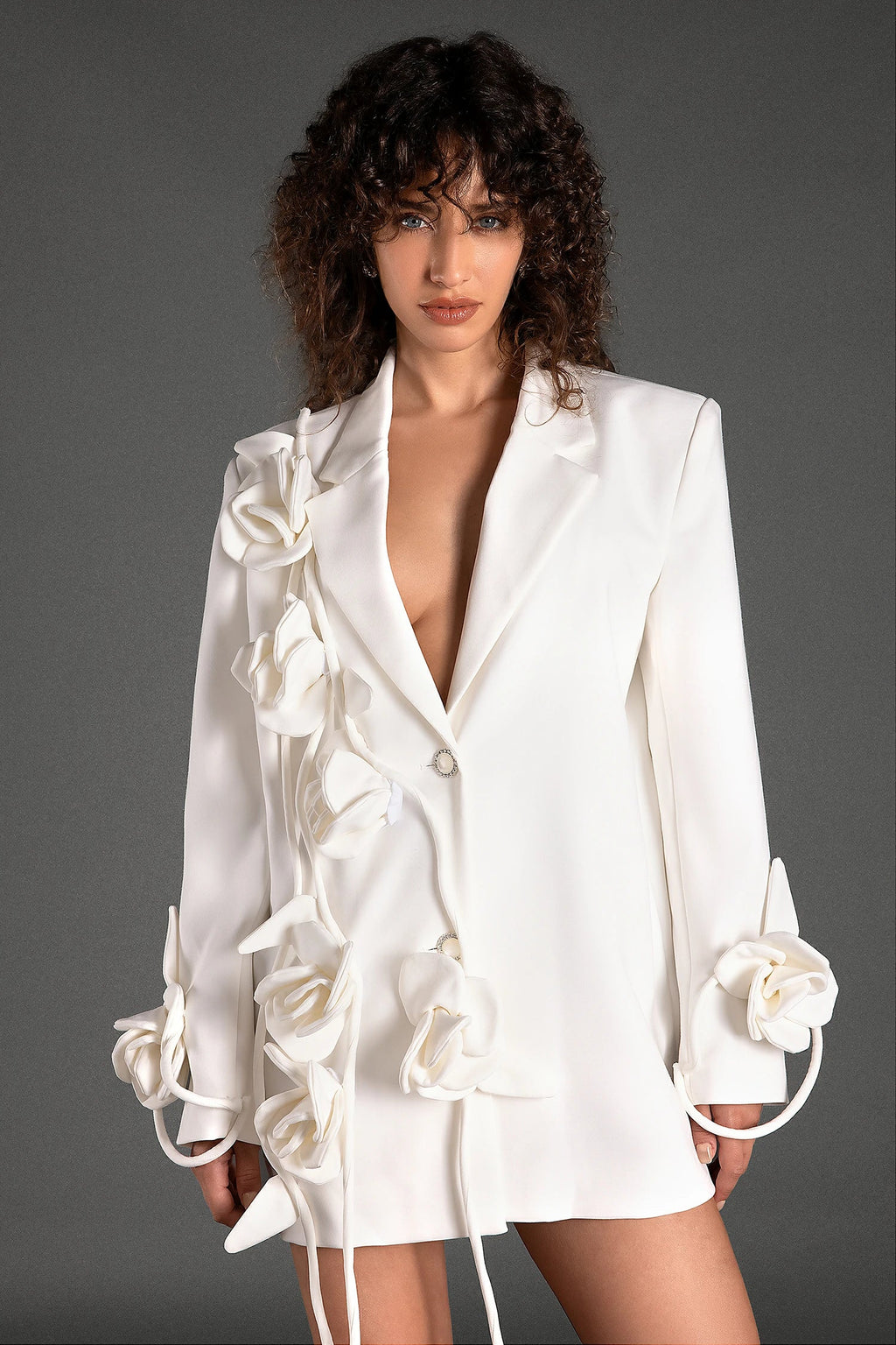 Mustidis Long Sleeve Lapel 3D Flower Blazer