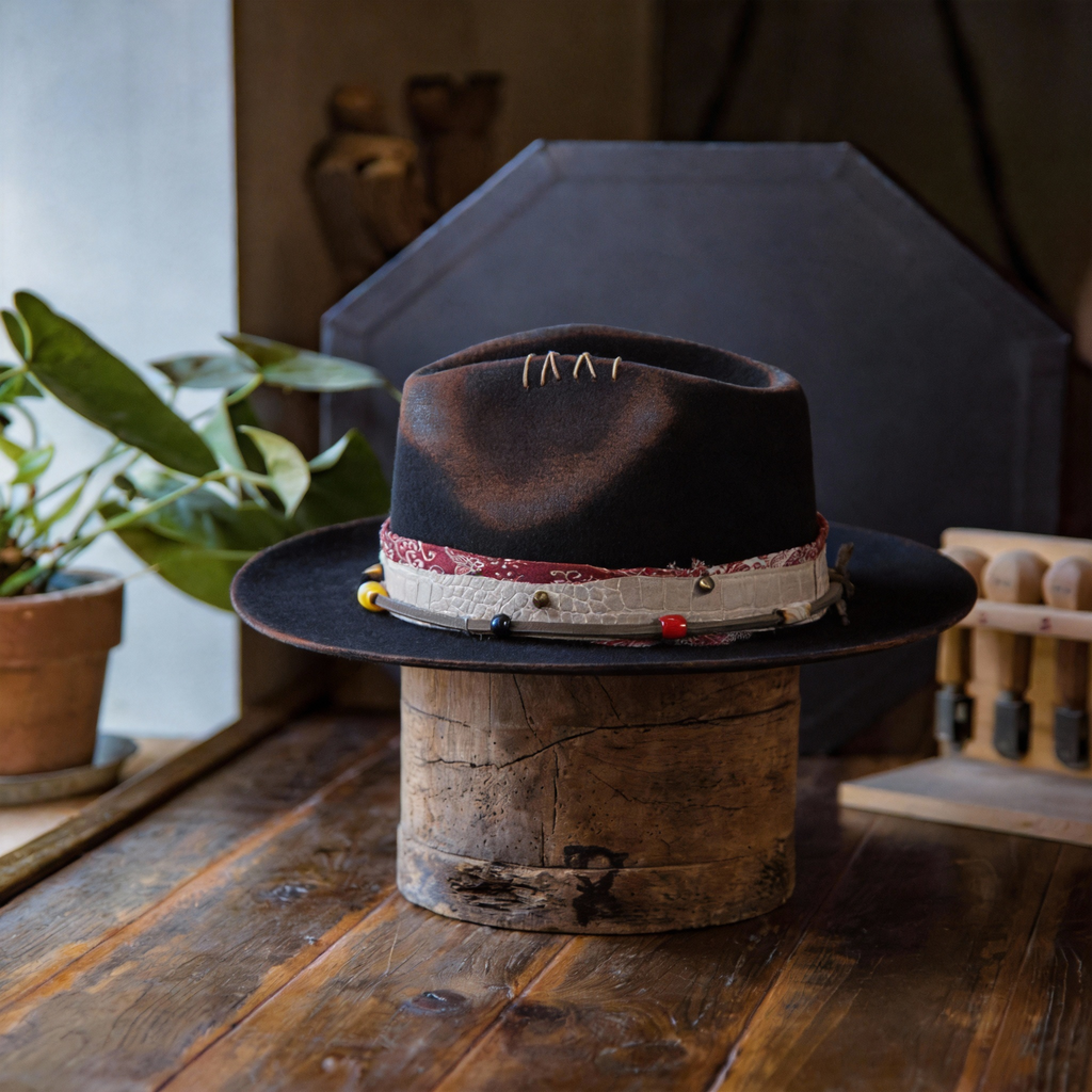 Retro Distressed Felt Hat with Wide Brim