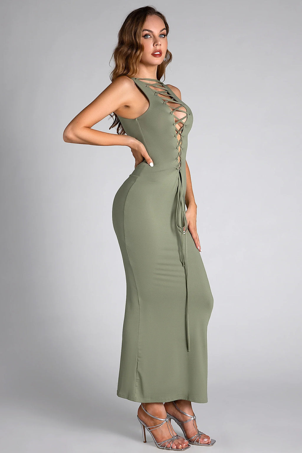 Erica Tie-Strap Deep V Dress