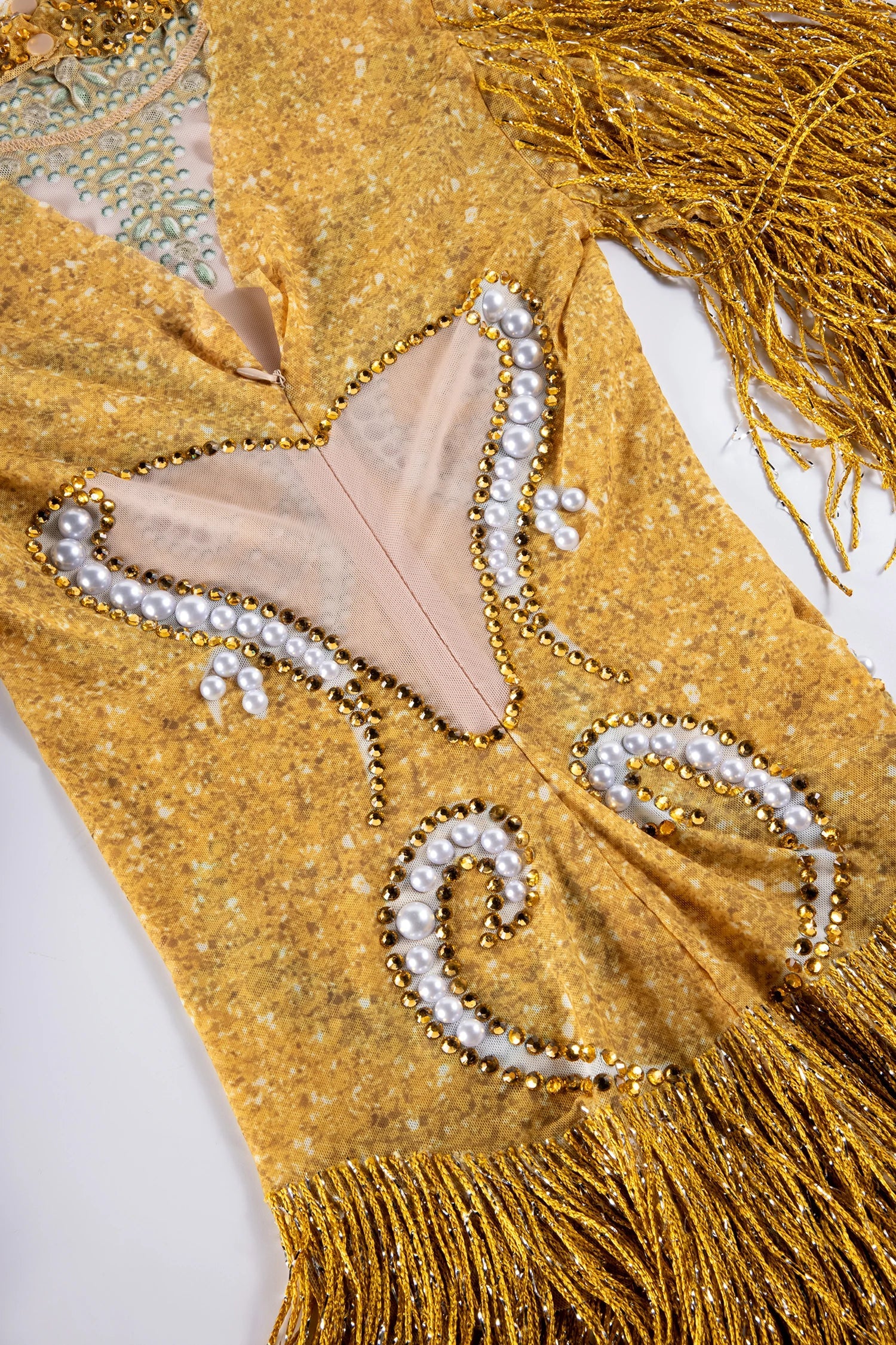 Platon Mesh Rhinestone Fringe Bodysuit