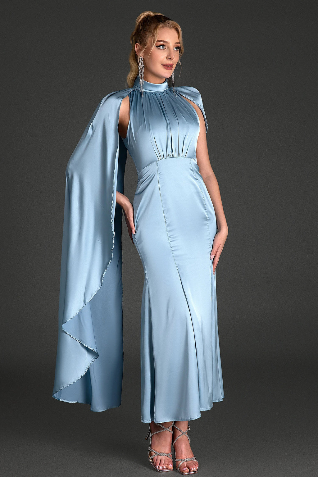 Loridis High Neck Ruched Satin Dress