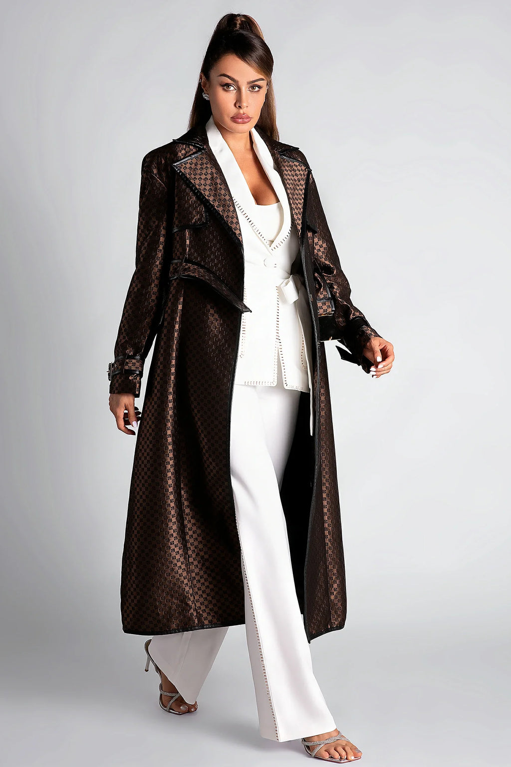 Leventili Lapel Belted Long Overcoat