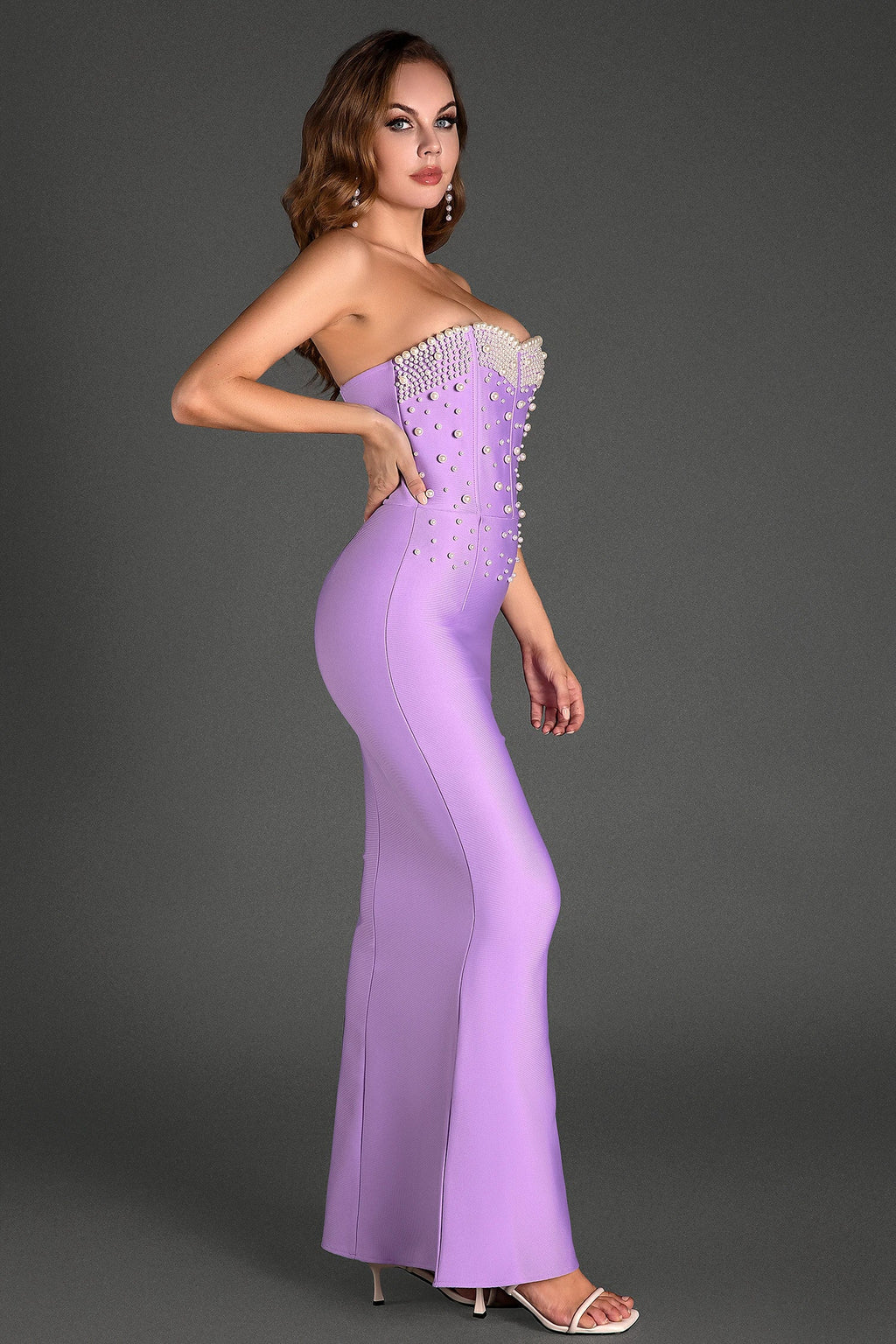 Diamanto Off Shoulder Pearl Mermaid Dress