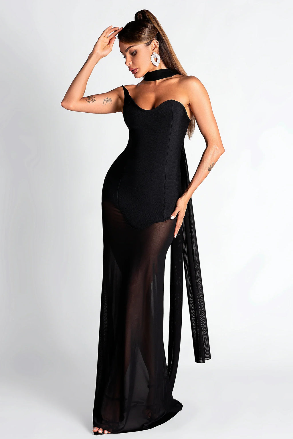 Paki Mesh Draped Bandage Dress