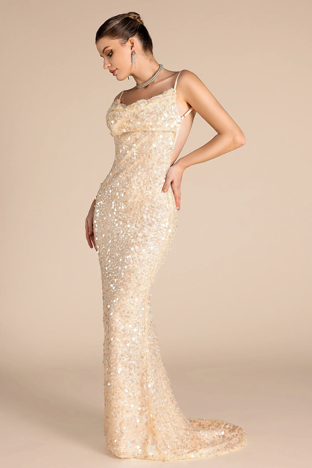 Nitetis Strap Sequin Backless Dress