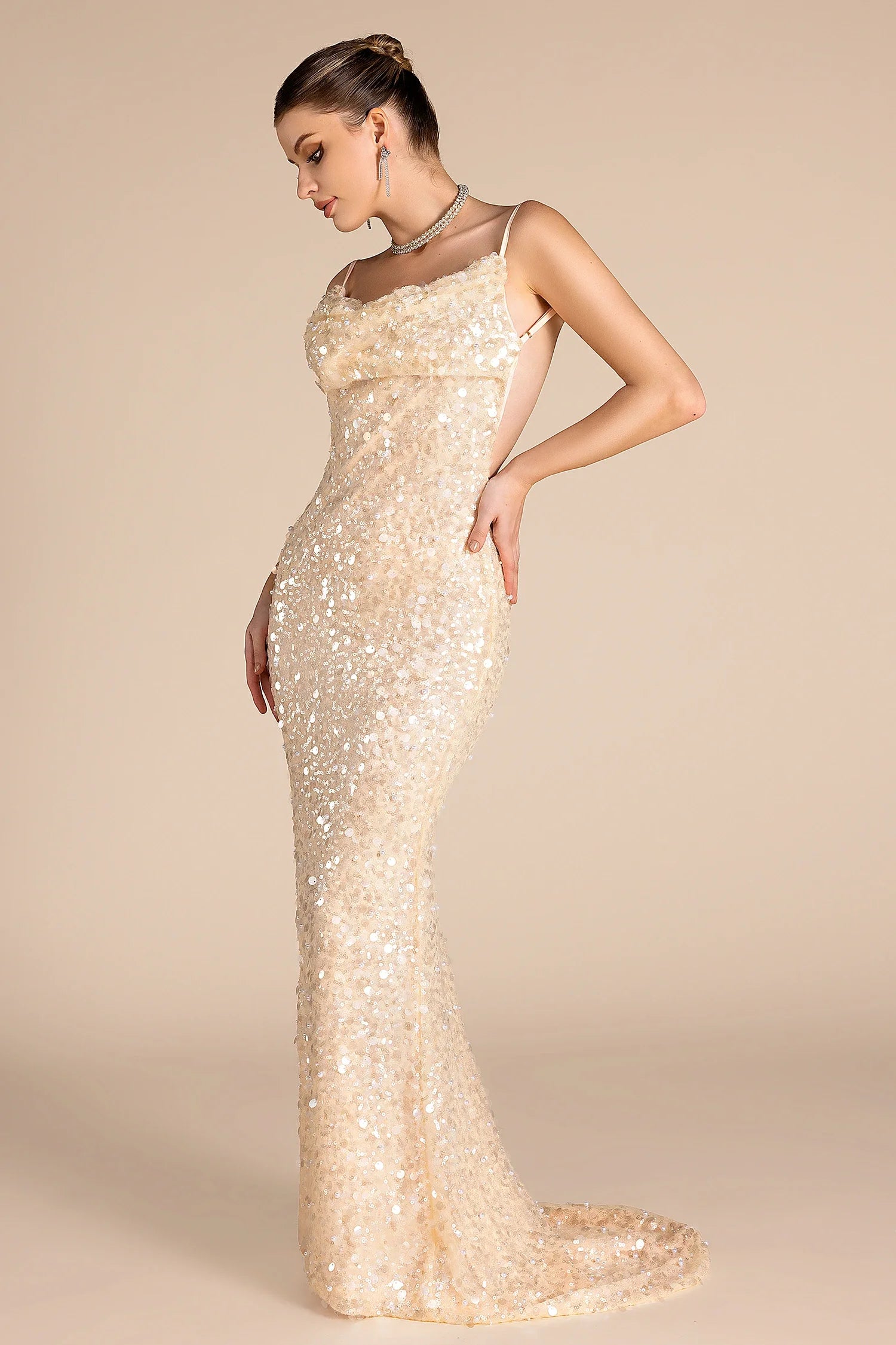 Nitetis Strap Sequin Backless Dress