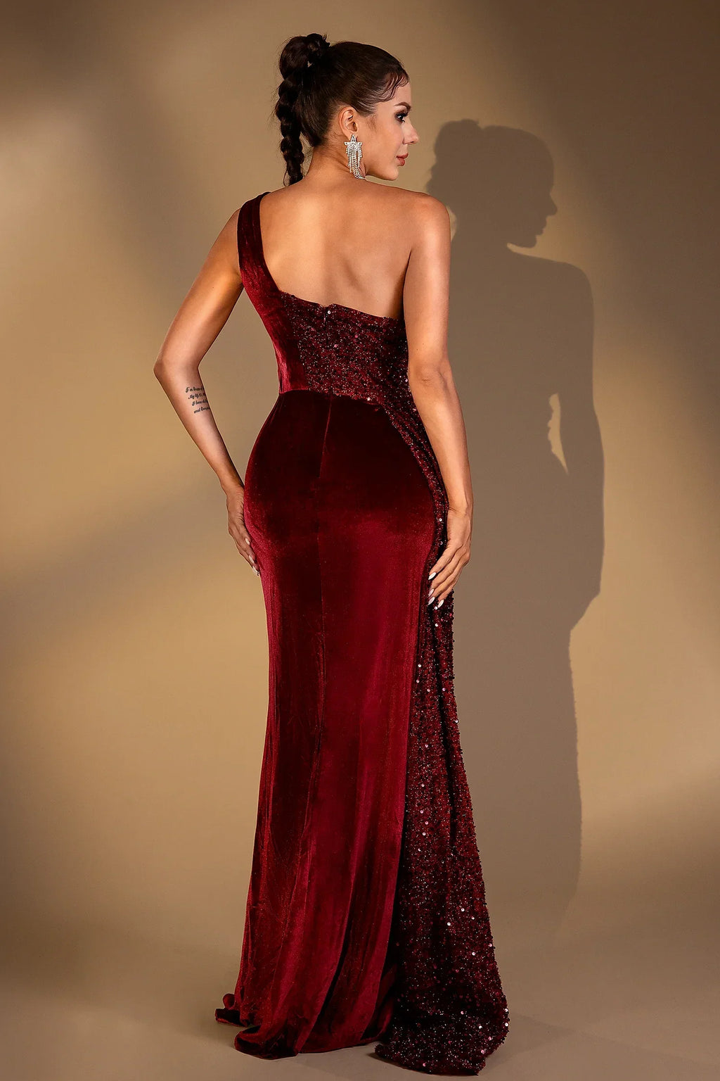 Orchid Sequin Velvet Pleat Highslit Dress