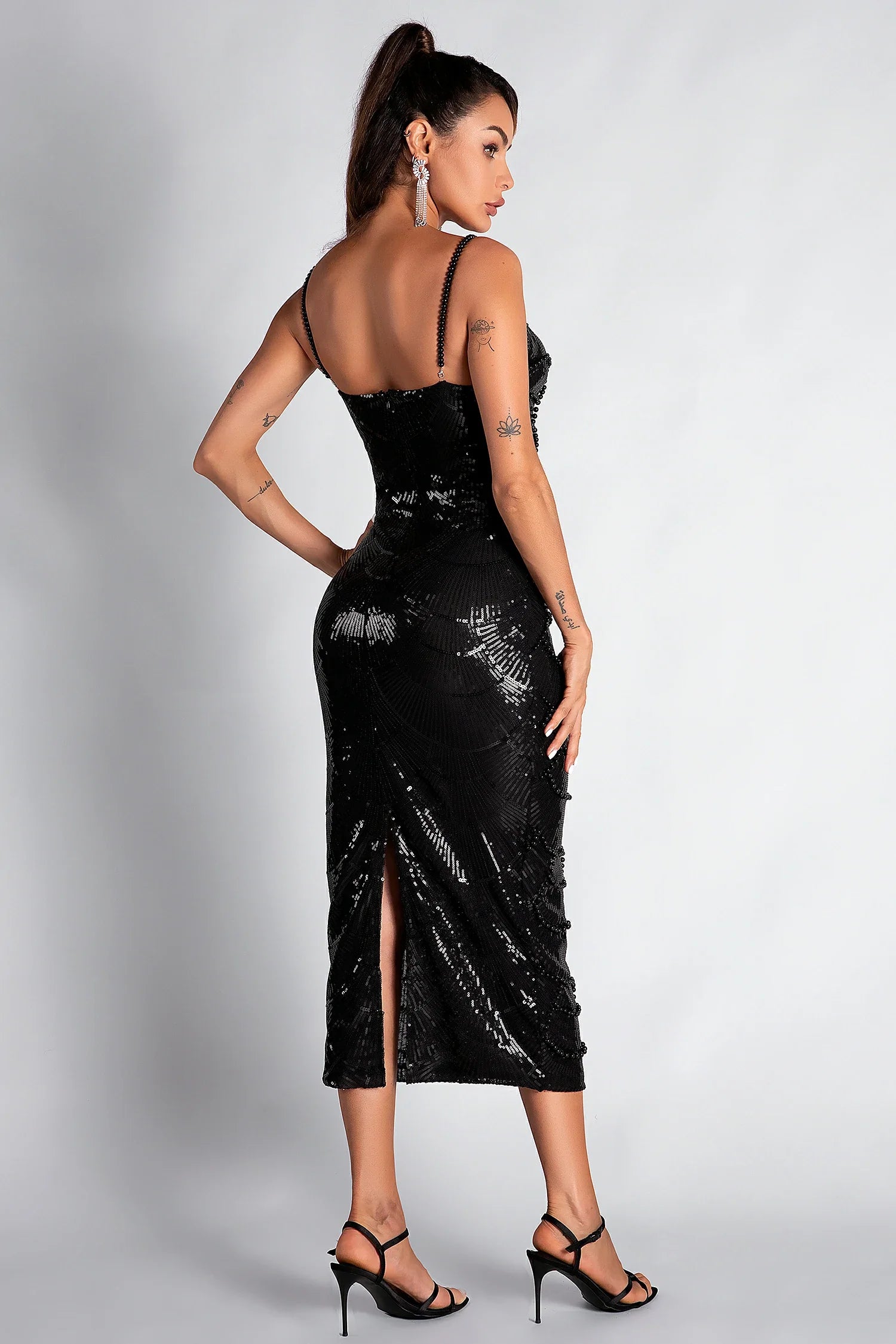 Ifigeneia Pearl Sequin Cut Out Midi Dress