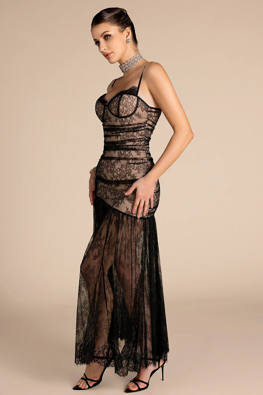 Annoub Strap Lace Pleat Dress