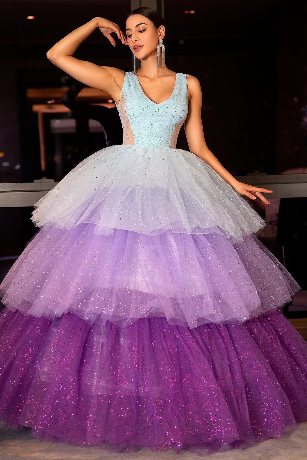 Pre-Sale Manakou Purple See-Through Puffy Evening Dress