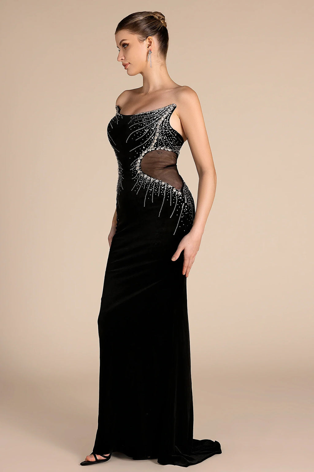 Miane Off Shoulder Rhinestone Maxi Dress