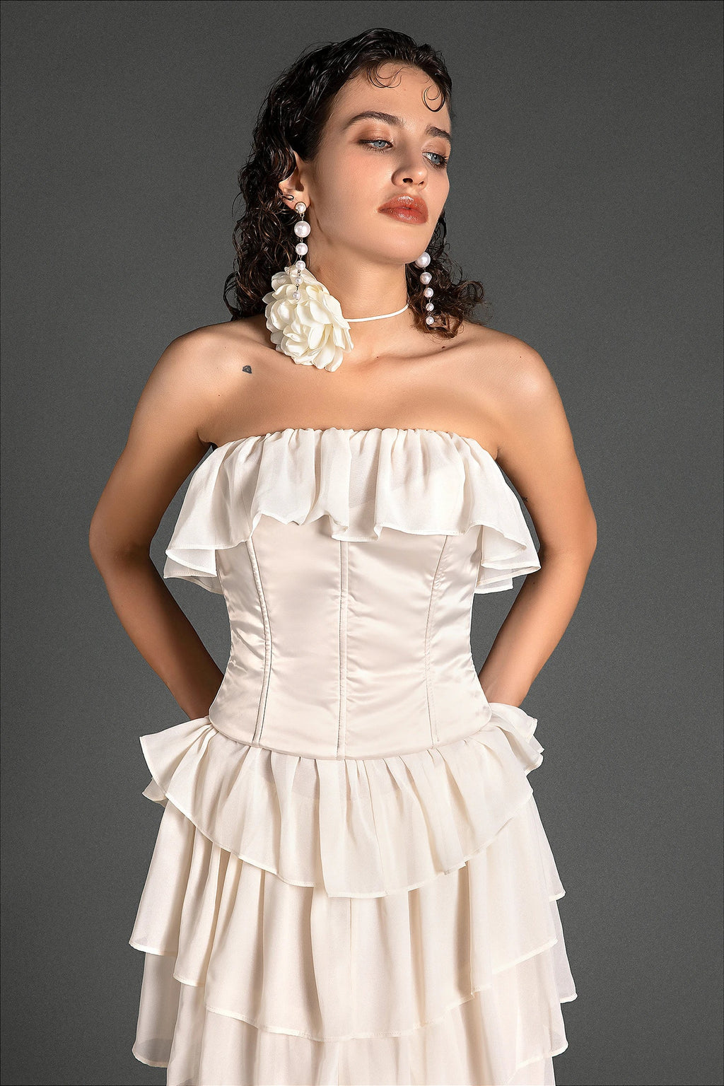 Rodiades Strapless Ruffle Corset Dress