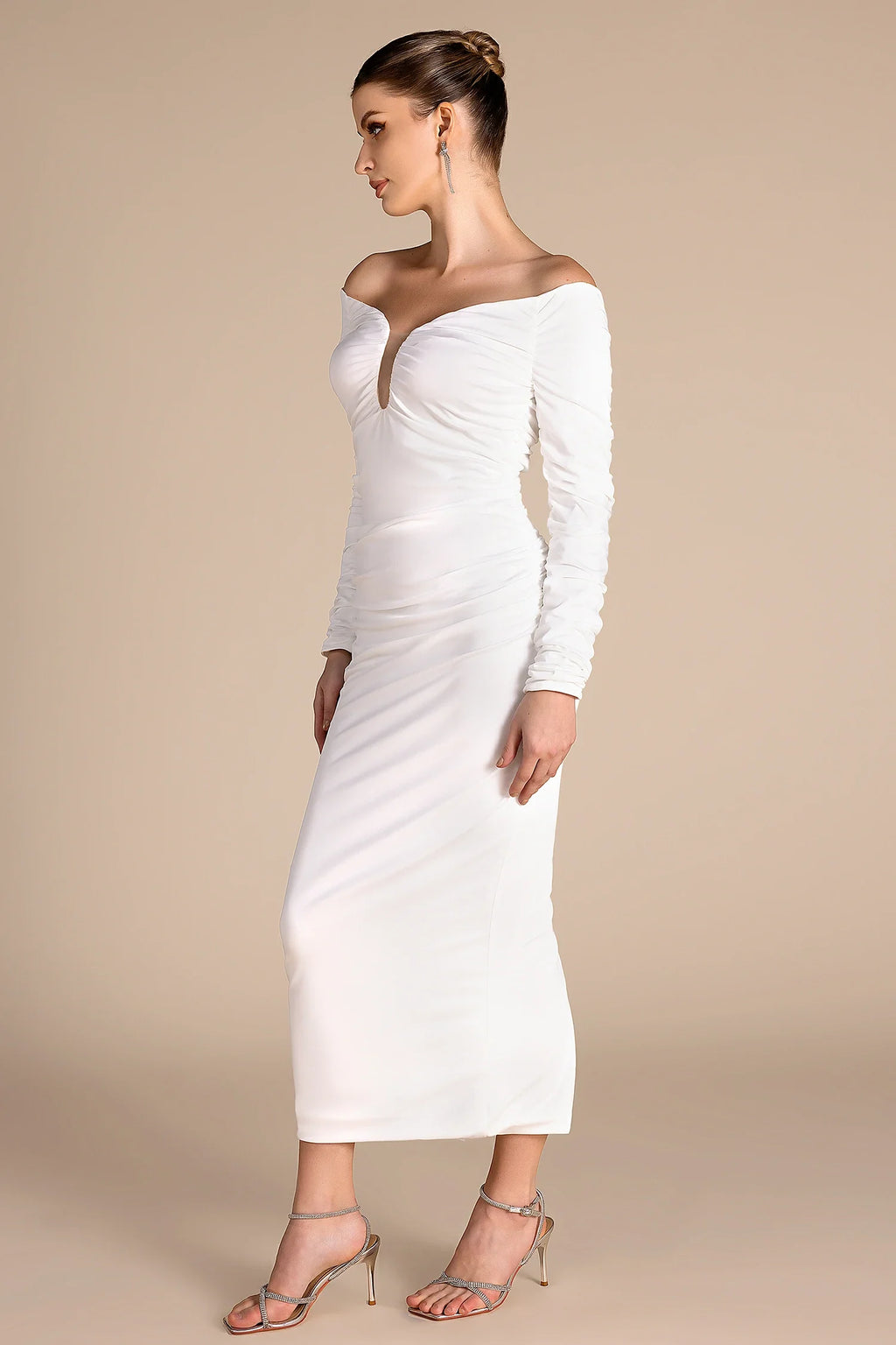 Sakhmet Long Sleeve Pleat Plunge Neck Dress