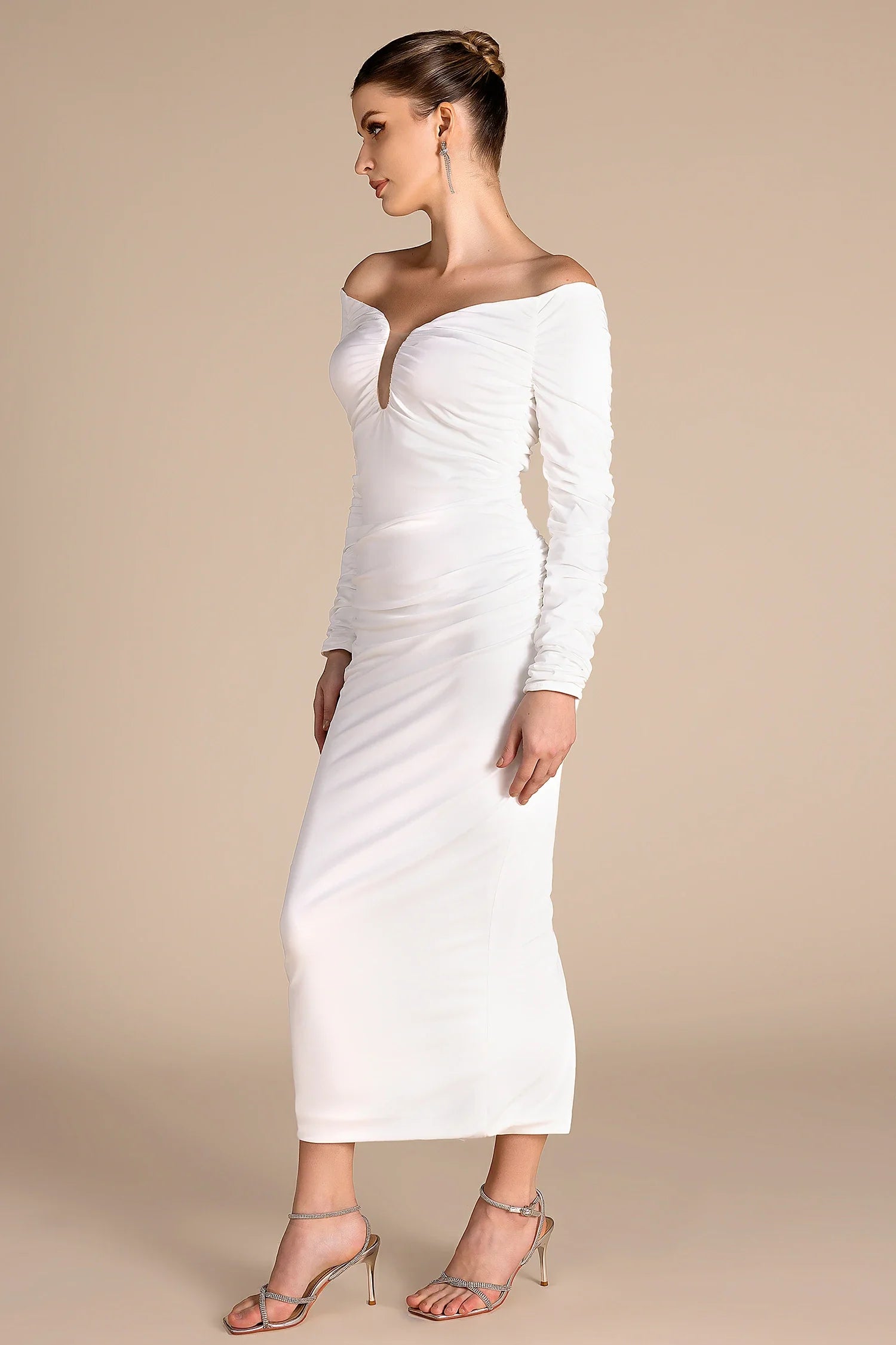Sakhmet Long Sleeve Pleat Plunge Neck Dress