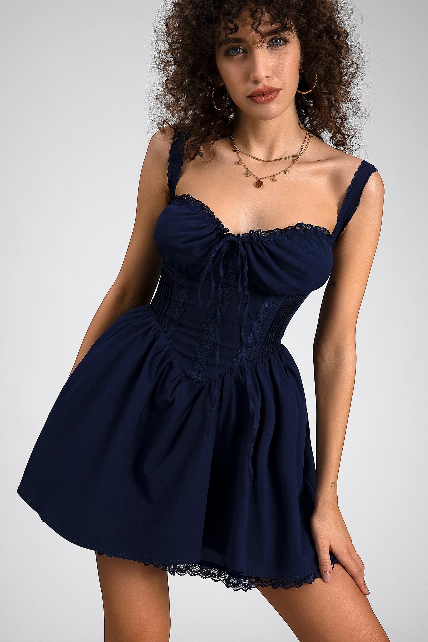 Yvonne Strap Woven Mini Dress In Blue