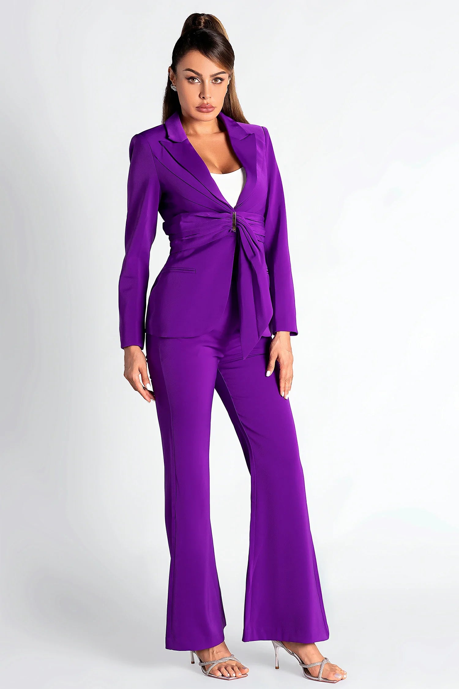 Sepheres Belted Pleat Blazer Set