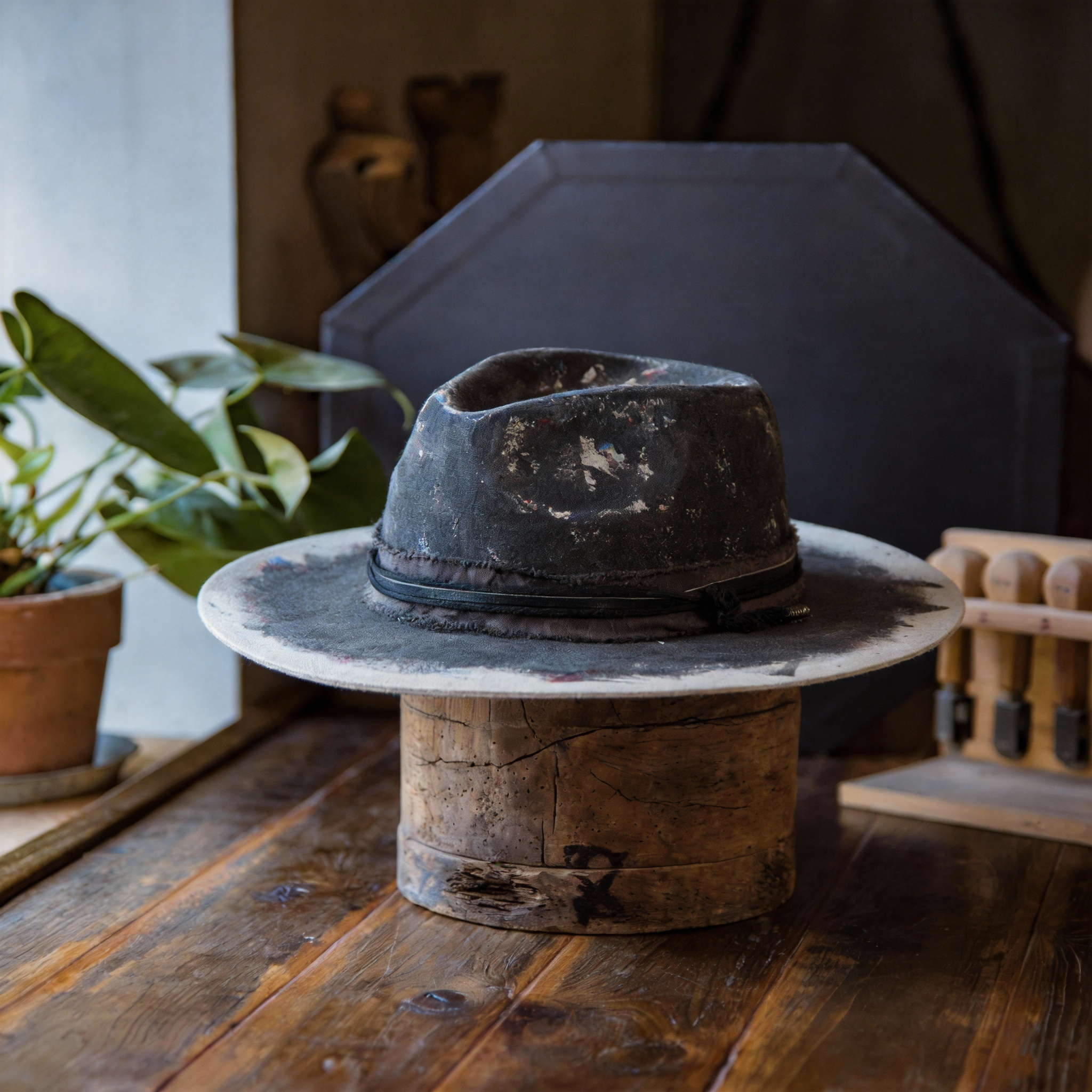 Vintage Distressed Fedora Hat in Premium Fur Felt