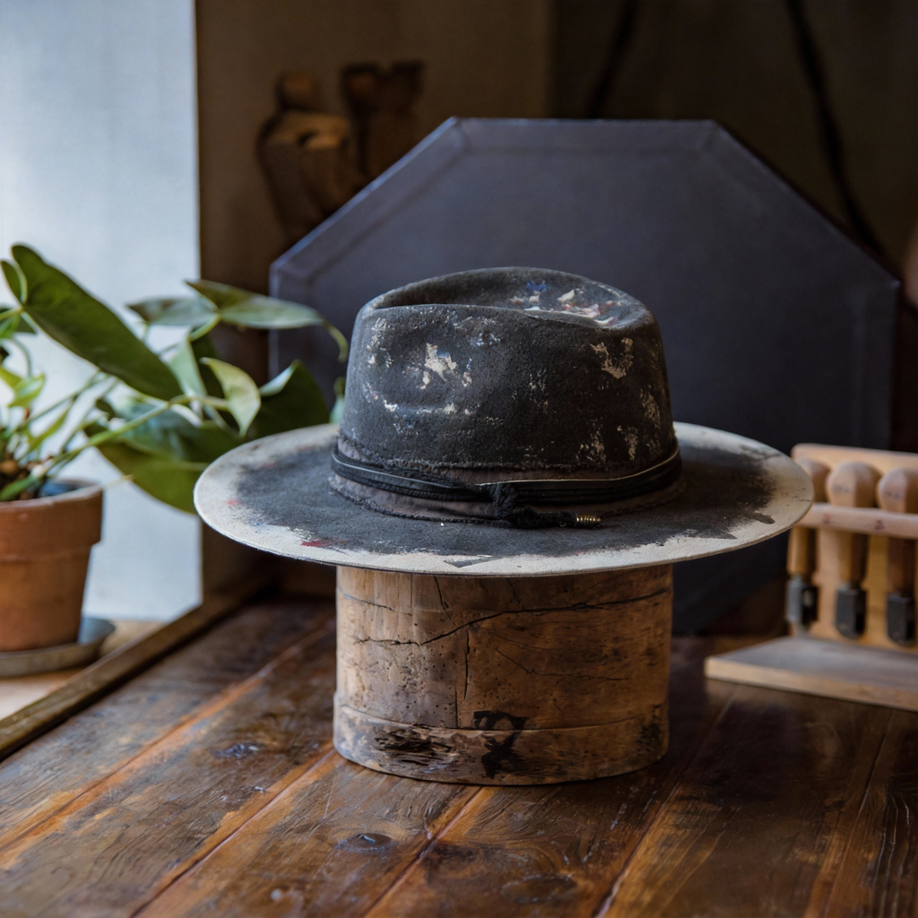 Vintage Distressed Fedora Hat in Premium Fur Felt
