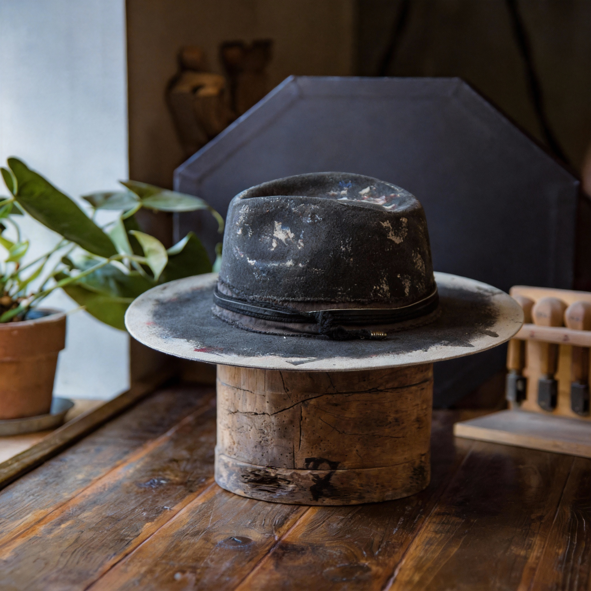 Vintage Distressed Fedora Hat in Premium Fur Felt
