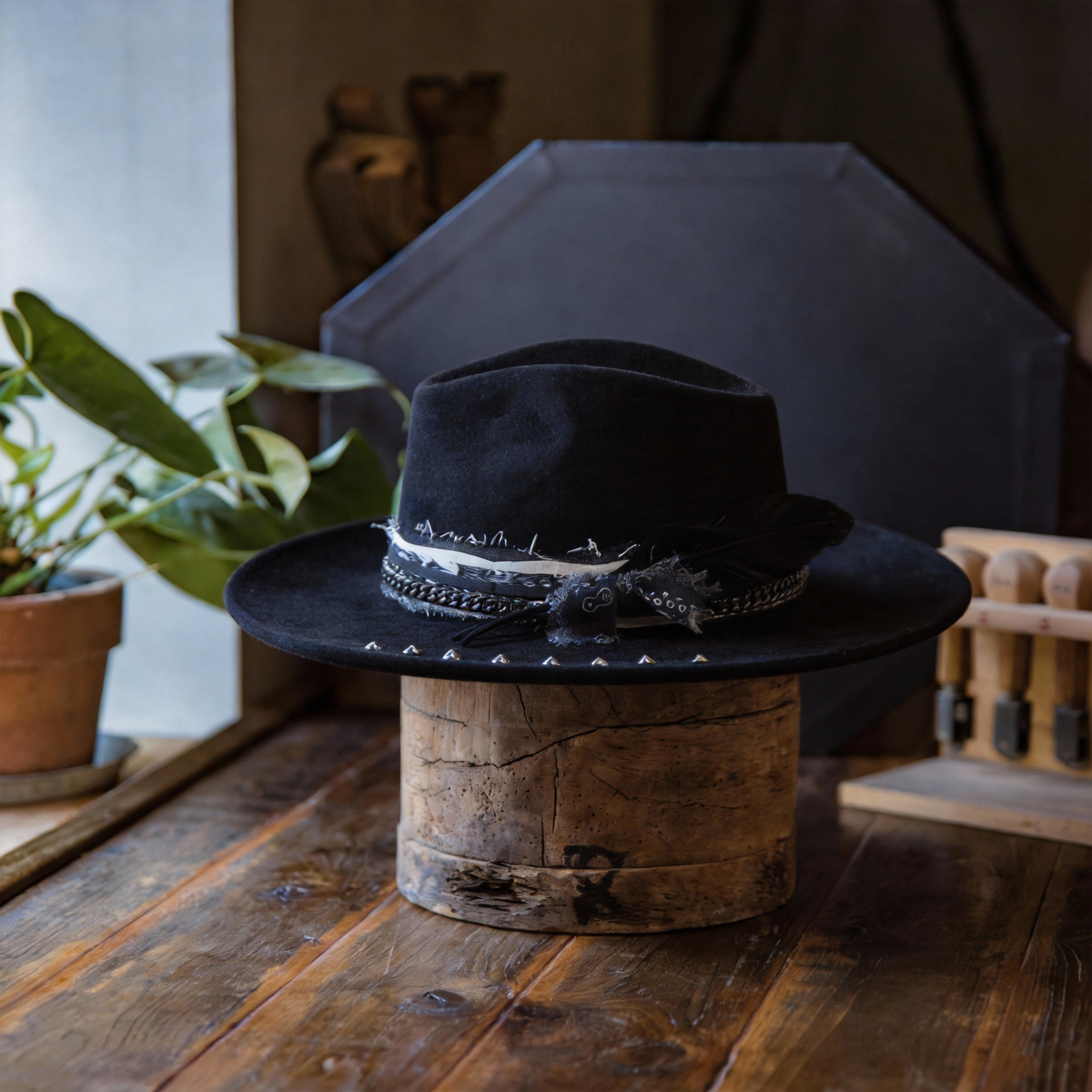 Aged Look Black Fur Felt Hat