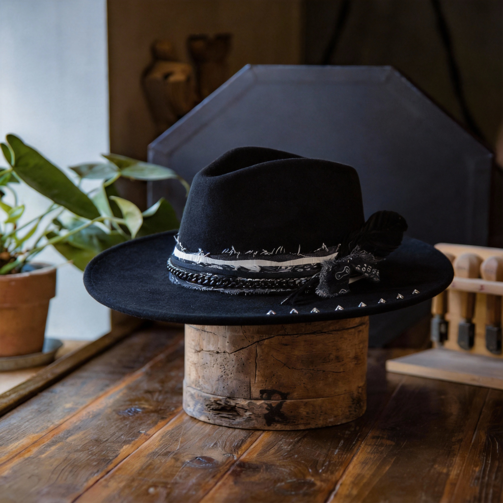Aged Look Black Fur Felt Hat