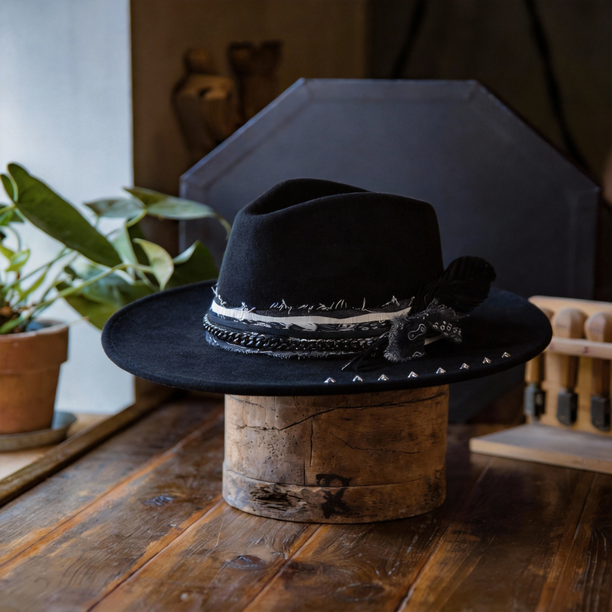 Aged Look Black Fur Felt Hat