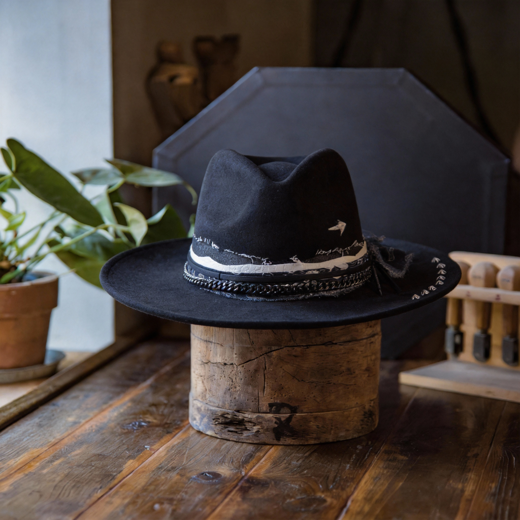 Aged Look Black Fur Felt Hat