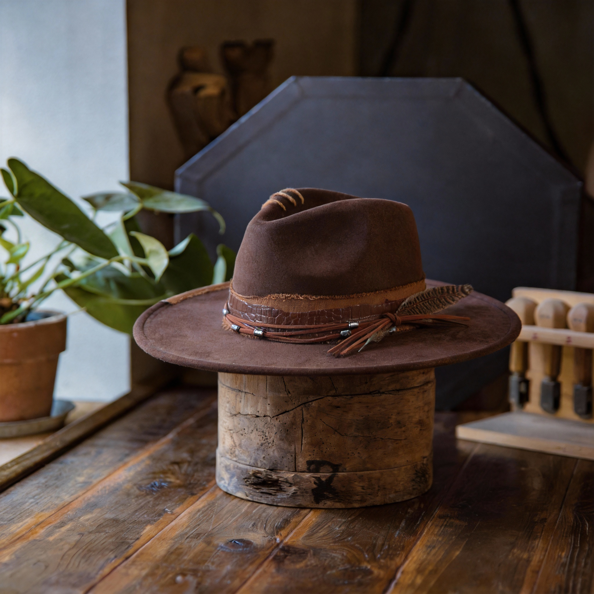 Vintage Distressed Fedora Brown Felt Hat