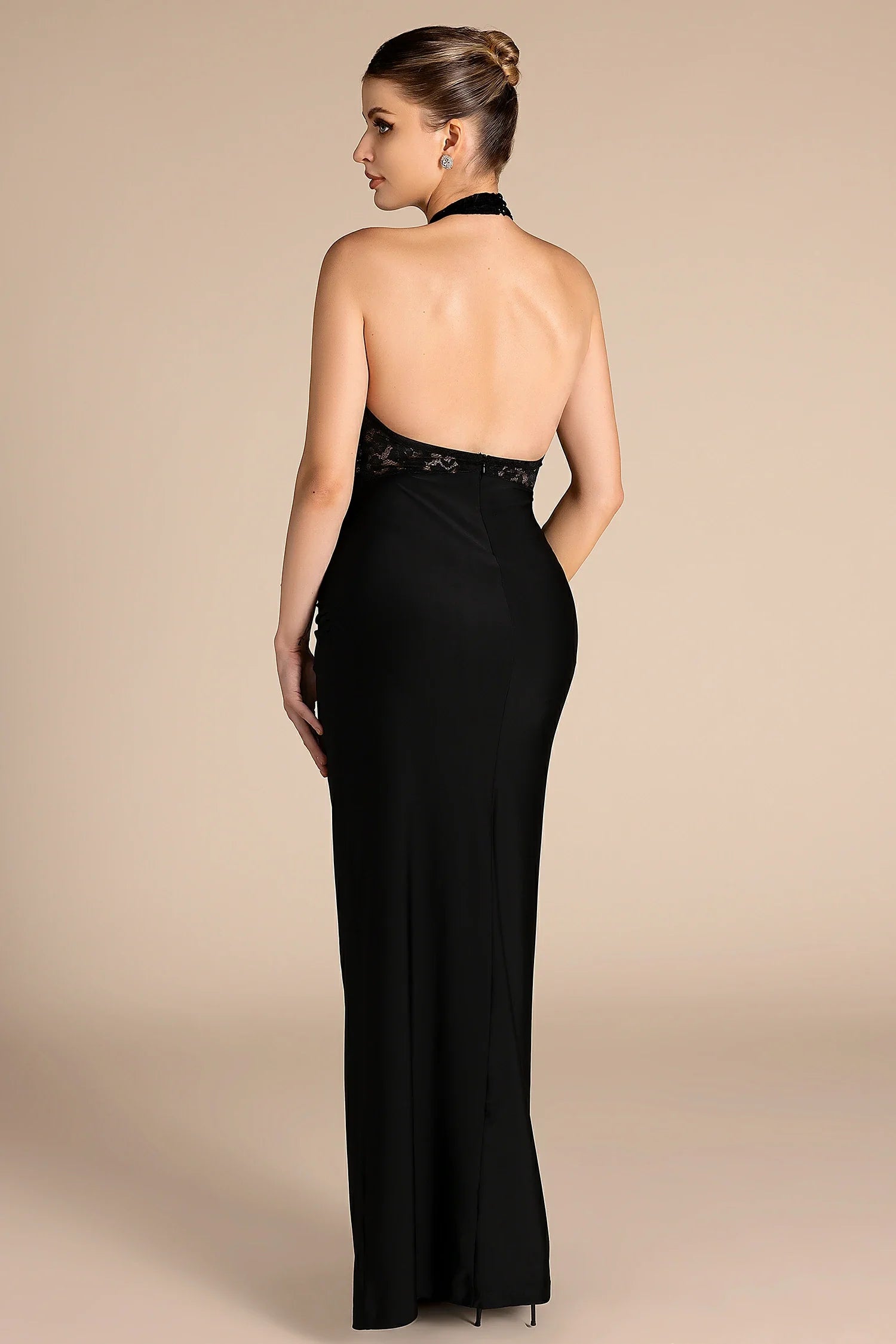 Salih Halter Lace Patchwork Maxi Dress