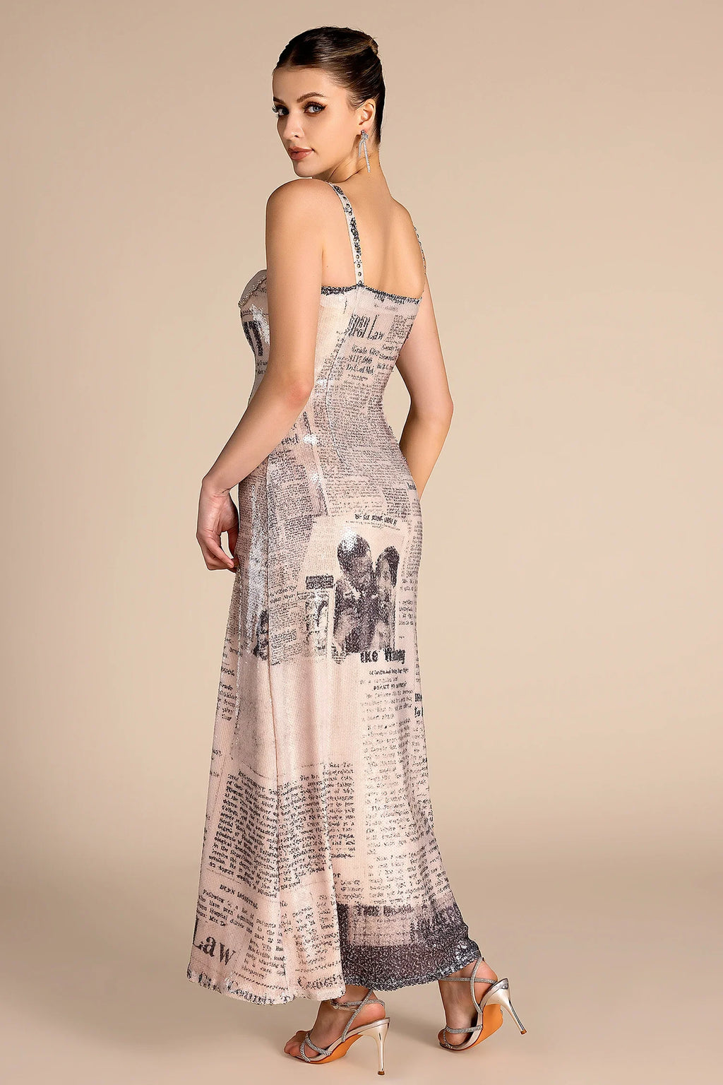 Pnebto Printed Sequin Embroidered Dress