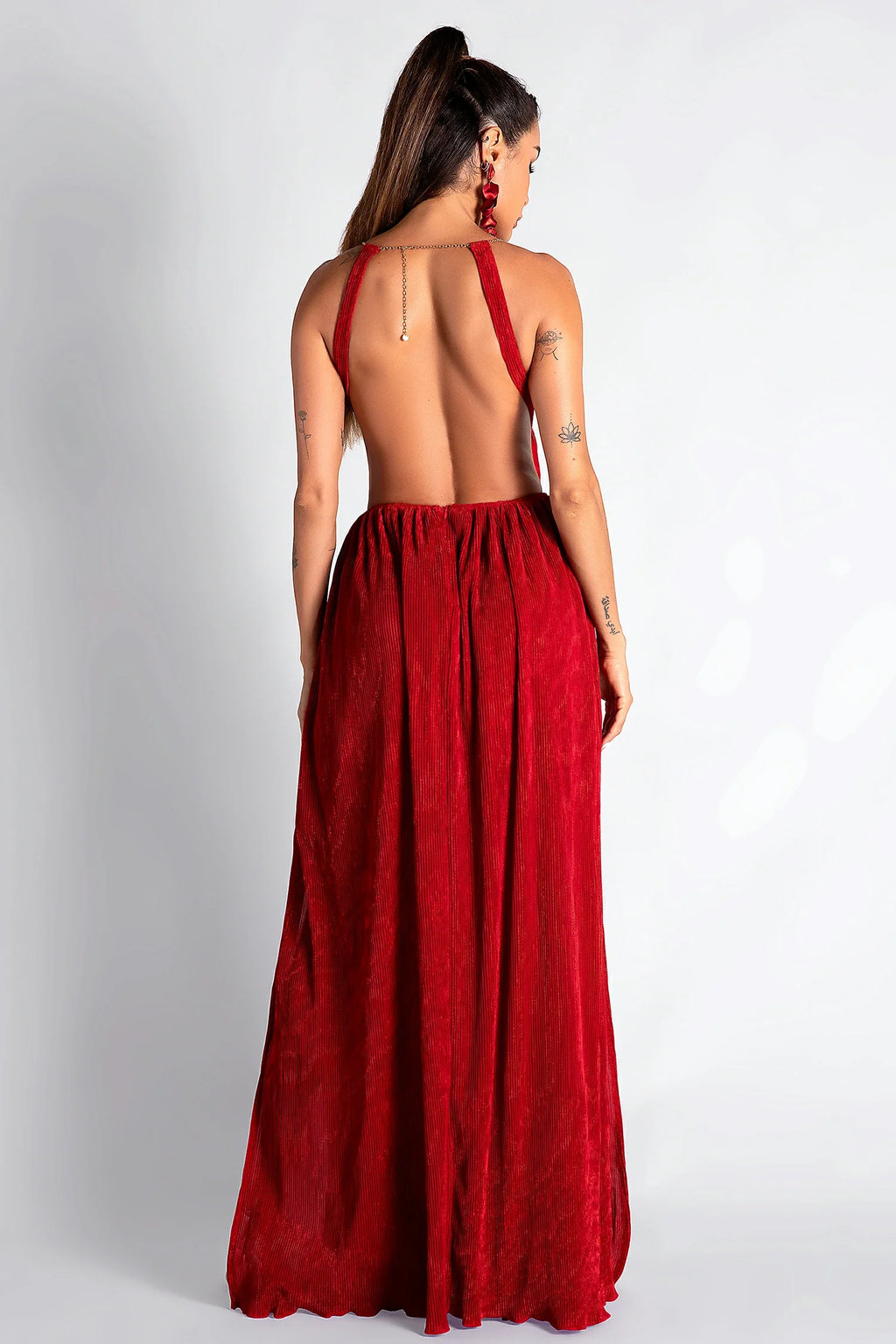 Taho High Slit Pleat Backless Dress