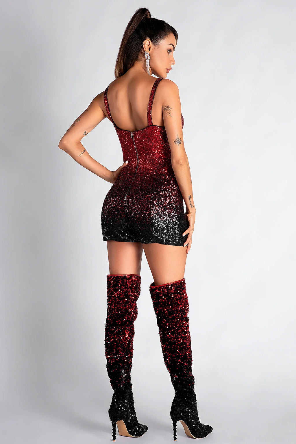 Omiros Strap Gradient Sequin Romper