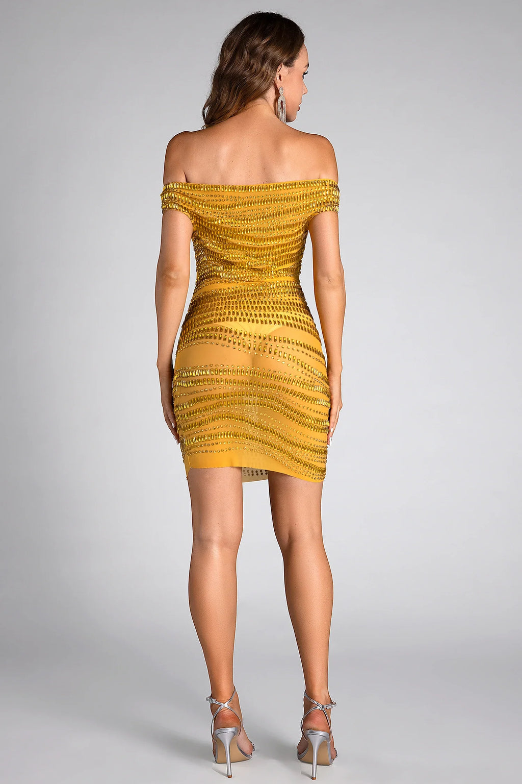 Dale Rhinestone See-Through One Shoulder Dress