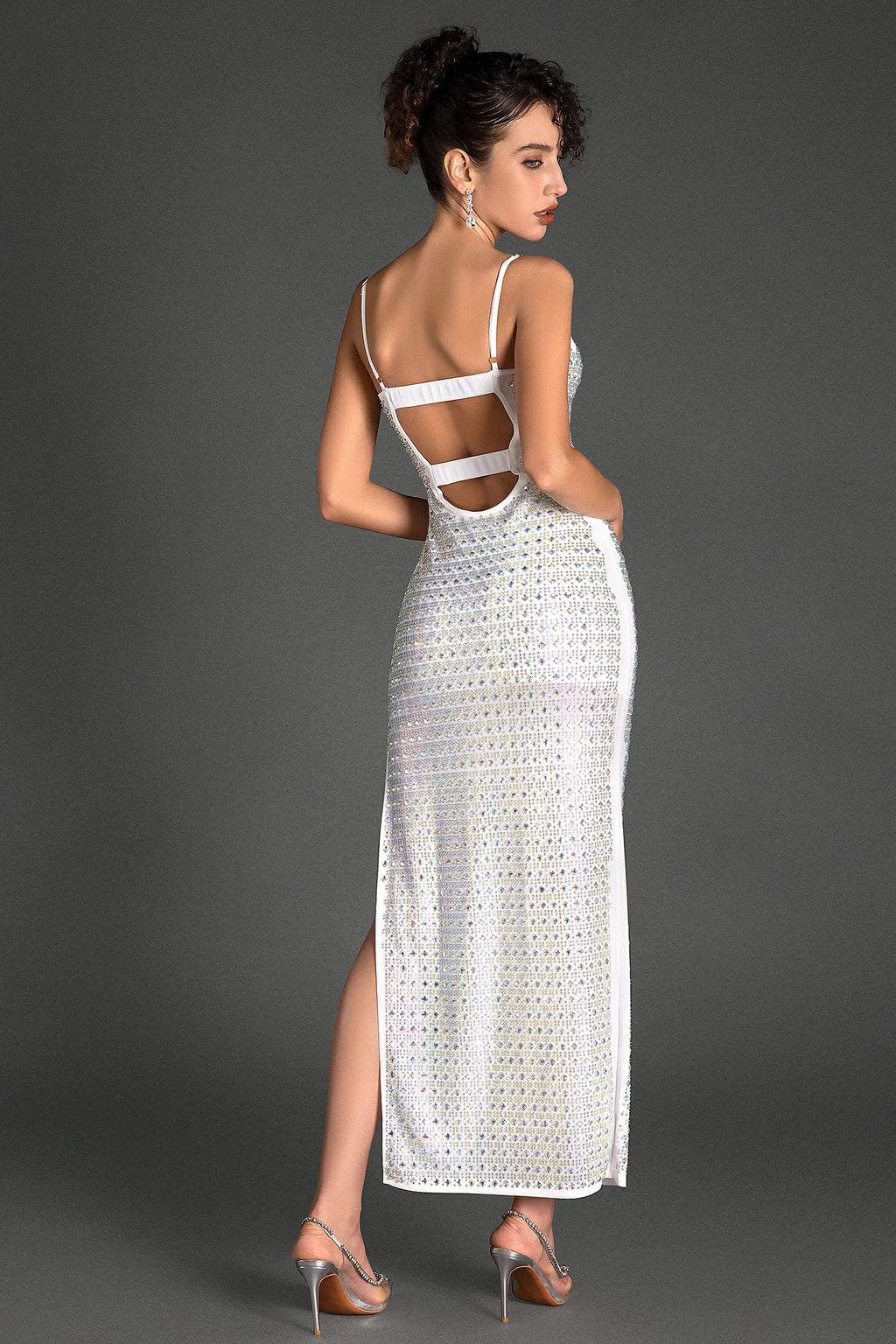 Pulakos Spaghetti Crystal Slit Dress